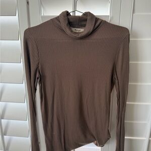 Madewell Ribbed Turtleneck Top - Taupe Brown